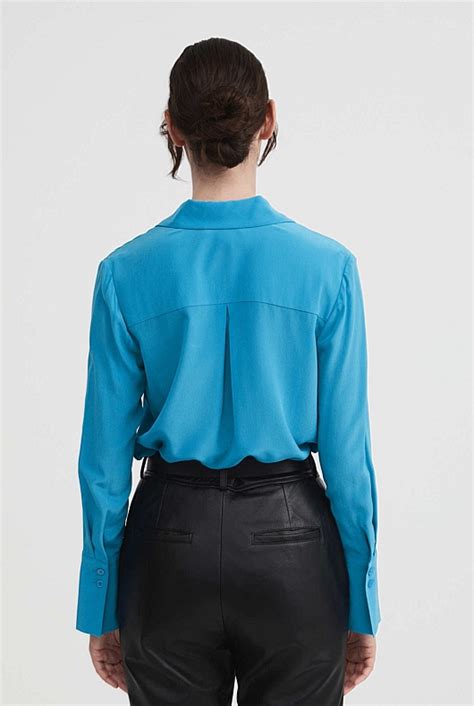 Bright Blue Silk Shirt Womens Evening Shirts Witchery