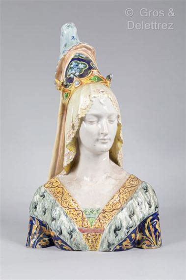 Angelo Minghetti Bust of a queen of France with fleurdelysé hennin