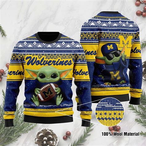 Buy Michigan Wolverines Grogu Baby Yoda Hug Logo Ugly Christmas Sweater