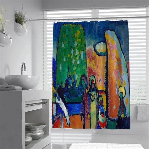 Shuodaoco Watercolor Decor Art Bath Curtain Kandinsky Landscape Aesthetic Shower