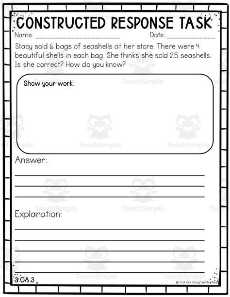 3rd Grade Math Constructed Response Test Prep By Teach Simple