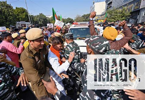 New Delhi India February 9 Delhi Police And Security Personnel Try To Stop Delhi Bjp Supporters