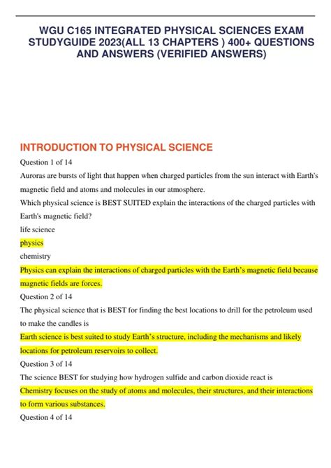 WGU C165 INTEGRATED PHYSICAL SCIENCES EXAM STUDYGUIDE 2023 ALL 13