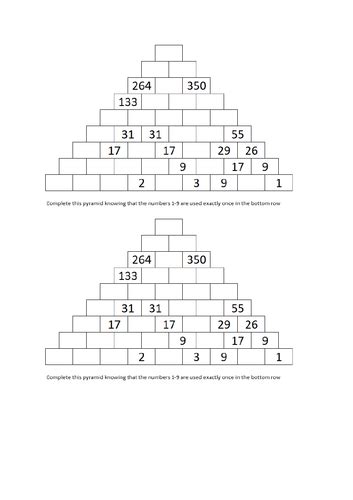 Ks3 Large Addition Pyramid With 43 Cells And 9 Rows Involves Logic