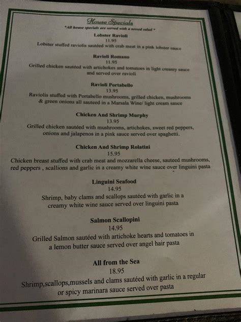 Menu at Italian Village restaurant, Corsicana