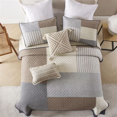 Bedduvit Queen Size Quilt Sets 100 Cotton Brown And Beige And Gray Plaid Real Patchwork