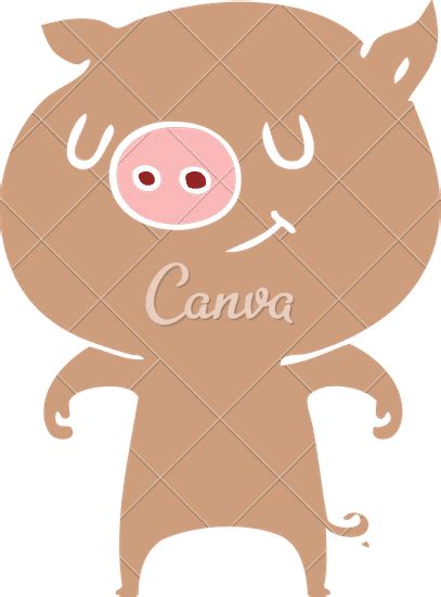 Happy Flat Color Style Cartoon Pig 素材 Canva可画