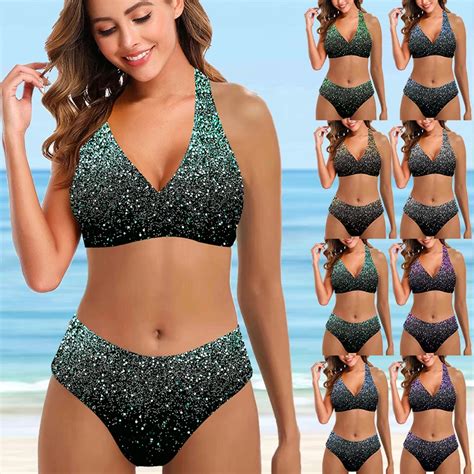 Maillot De Bain Deux Pi Ces Sequins College En 3D Pour Femmes Ensemble De Bikini Triangle