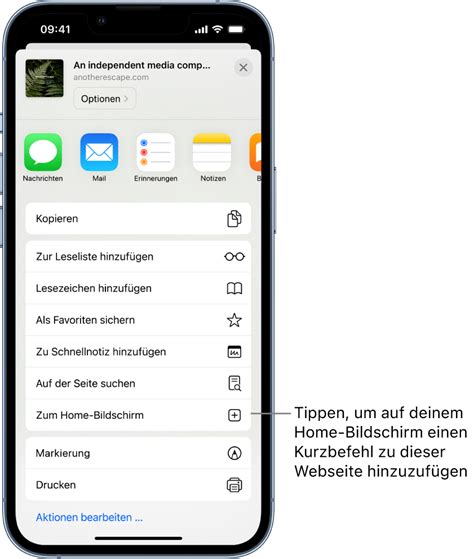 Hinzufügen von Lesezeichen für Websites in der App Safari auf dem