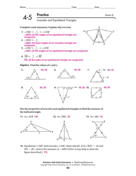 Isosceles And Equilateral Triangles Worksheet Pdf Answer Key