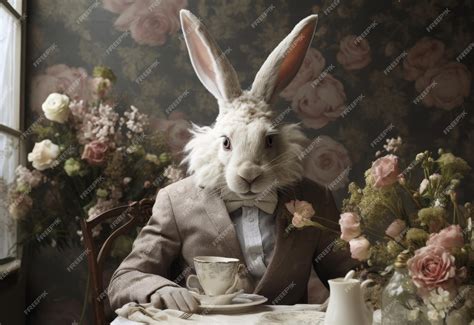 Premium Photo Rabbit In Formal Attire Sitting At A Table