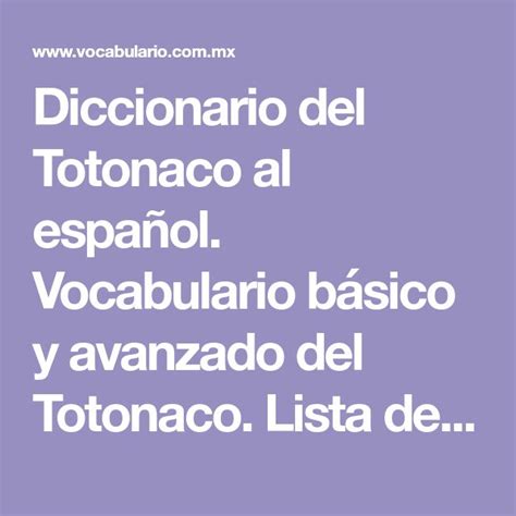 Diccionario Del Totonaco Al Espa Ol Vocabulario B Sico Y Avanzado Del