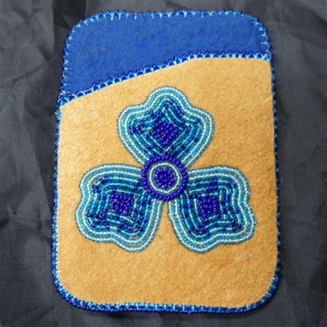 Moose Hide Card Holder Blue Flower Beaded Design Arctic Canada Trading