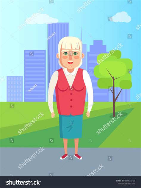 Grandmother Walking City Park Vector Granny เวกเตอร์สต็อก ปลอดค่า