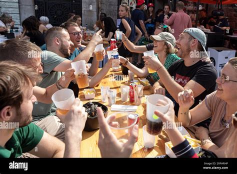 Lille France Rd Sep People Enjoy Mussels And Beers During The