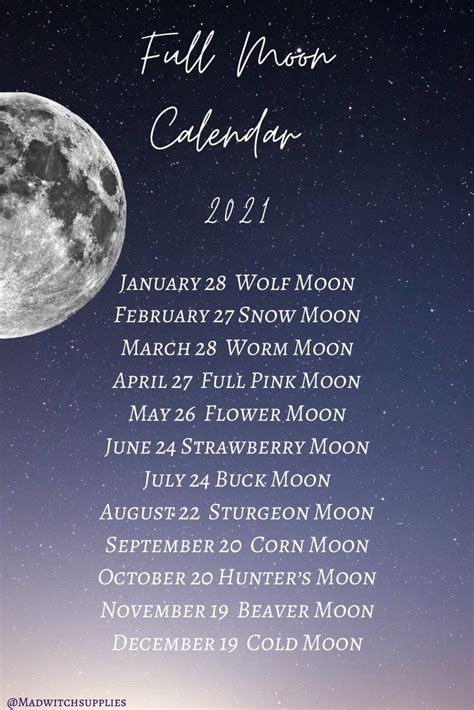 Full Moon Calendar 2021 | Moon calendar, Full moon, Sturgeon moon