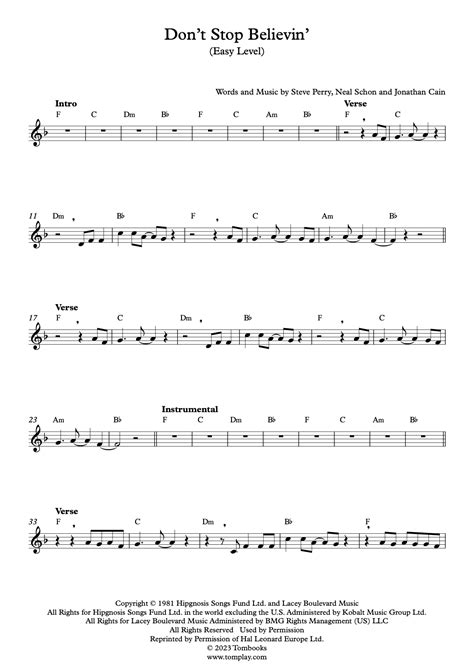 Dont Stop Believin Easy Level Journey Flute Sheet Music