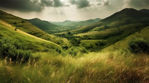 Grassy Hills On A Sun Drenched Evening With Light Shining Backgrounds ...