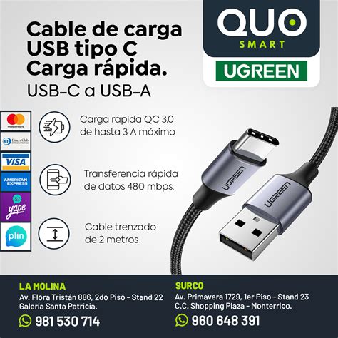 Cable Usb A Ausb C Carga RÁpida 480mbps De 2m Ugreen