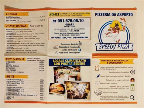 Menu Da Speedy Pizza Pizzeria Sasso Marconi