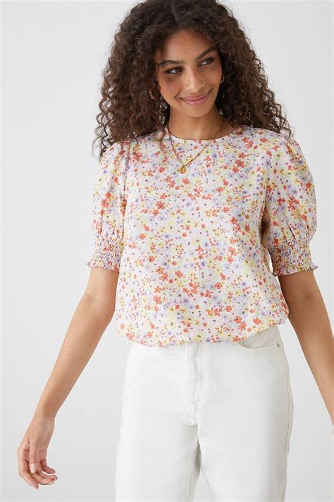 Tops Multi Ditsy Shirred Hem Blouse Dorothy Perkins