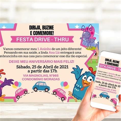 Convite Aniversário Drive Thru Charreata Galinha Pintadinha