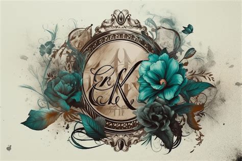 Premium Photo Tattoostyle Logo Using Letter K Roses Filigree Teal And