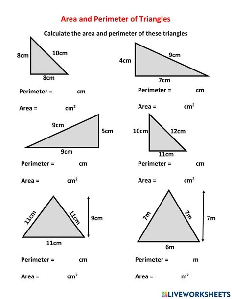 Perimeter And Area Of Triangles Worksheet Live Worksheets