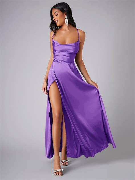 Shein Belle Crisscross Backless Wrap Satin Prom Bridesmaid Dress