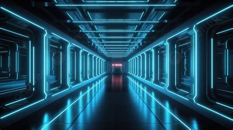 An Animated Hallway With Neon Lights Background 3d Rendering Dark