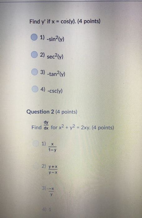 Solved Find Y If X Cos Y Points Sin Y Sec Y Chegg