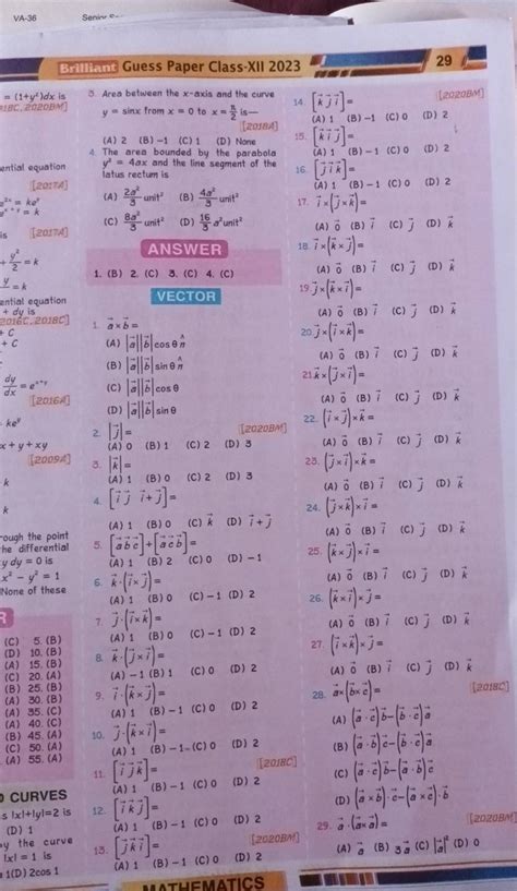 Brilliant Guess Paper Class XII 2023 29 1 Y2 Dx Is 3 Area Between The