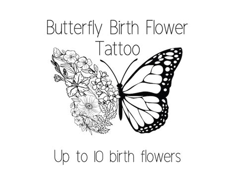 Custom Butterfly Birth Flower Tattoo Design Digital Download With Up To 10 Birth Flowers Etsy