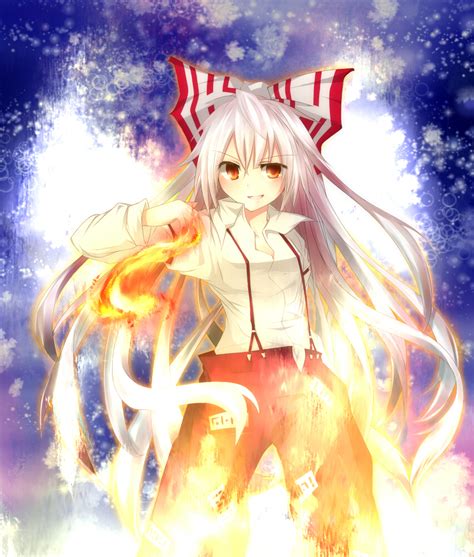 Safebooru Bow Dress Shirt Fire Fujiwara No Mokou Hair Bow Haruto28