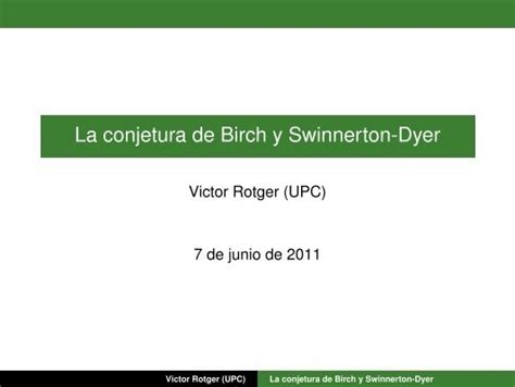 La Conjetura De Birch Y Swinnerton Dyer Garf