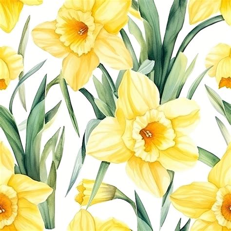 Premium Photo A Painting Of Yellow Daffodils With Green Leaves