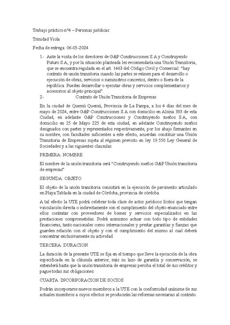 Tp Trabajo Pr Ctico N De La Asignatura Personas Jur Dicas