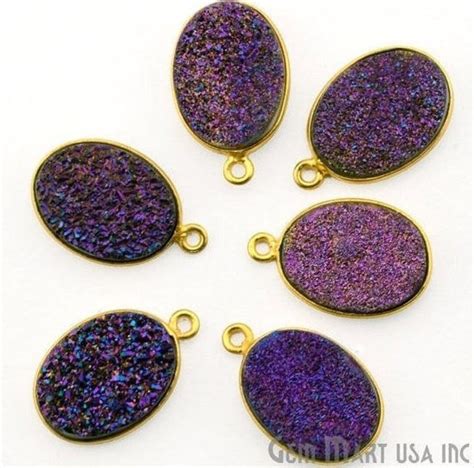 Natural Purple Druzy Bezel Oval Shape Connector 12x16mm Oval 24k Gold