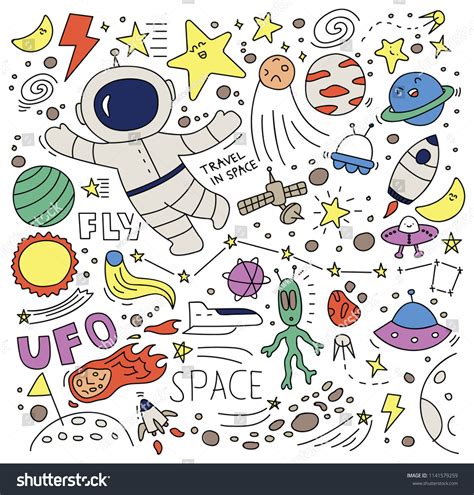 Space Theme Doodle Style Illustration Stock Illustration 1141579259