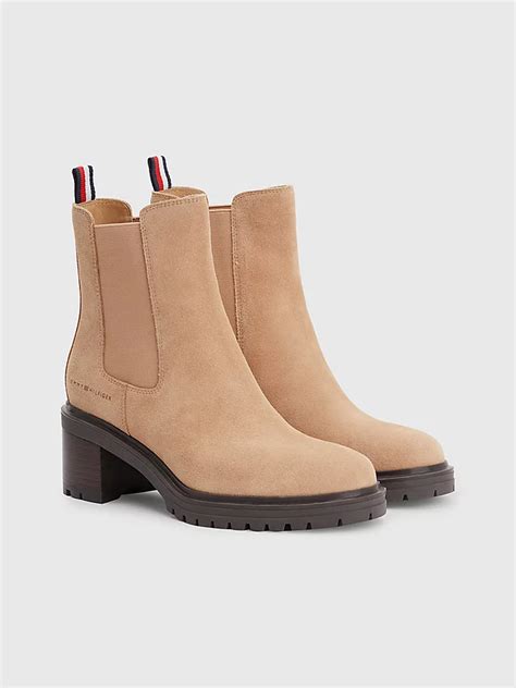 Suede Mid Heel Chelsea Boots Beige Tommy Hilfiger