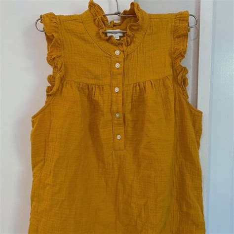 J Crew Factory Tops J Crew Gauze Smocked Ruffleneck Top Bronzed