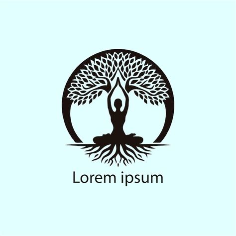 Un logotipo de yoga con un árbol y una persona haciendo yoga Vector