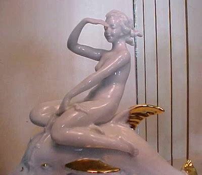 Rare Art Deco Nude Lady On Dolphin Capodimonte Italy Figurine Mint