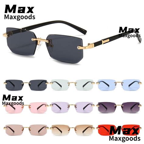 Maxg Rimless Rectangle Sunglasses Uv400 Protection Y2k Frameless Sun Glasses Retro Eyewear For