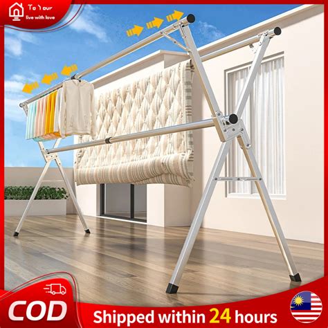 Foldable Extendable Ampaian Baju Stainless Steel Cm Double Pole