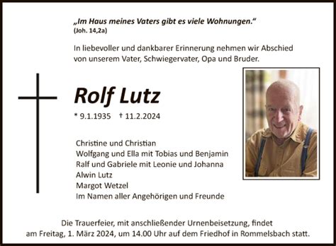 Traueranzeigen Von Rolf Lutz Trauer Gea De