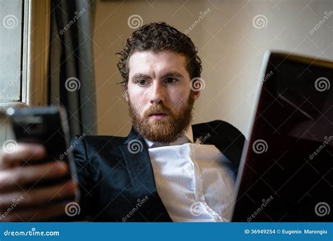 Handsome Hipster Elegant Man Using Laptop Stock Photo Image Of