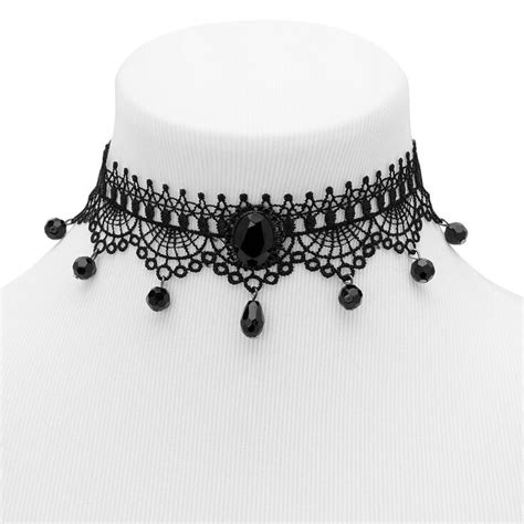 Black Beaded Lace Choker Necklace Lace Choker Necklace Goth Choker Necklaces Chokers