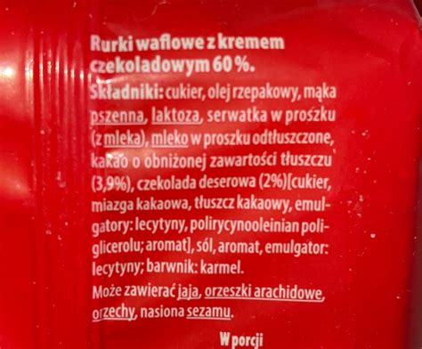 Rurki z kremem czekoladowym Bonitki kalorie kJ i wartości odżywcze