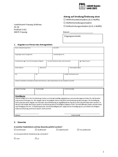 Ausf Llbar Online Antrag Auf Erteilung Nderung Einer Fax Email Drucken